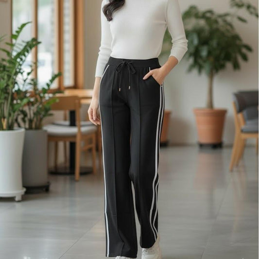 FP9338B Women's Classic Cotton Straight Pants with White or Gold Lining & Pocket in Back Area