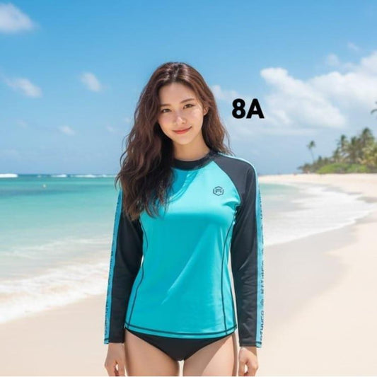 Women's Attarco Collections "CYAN COLOR" Swimming Assorted RASH GUARD Longsleeve (#8)