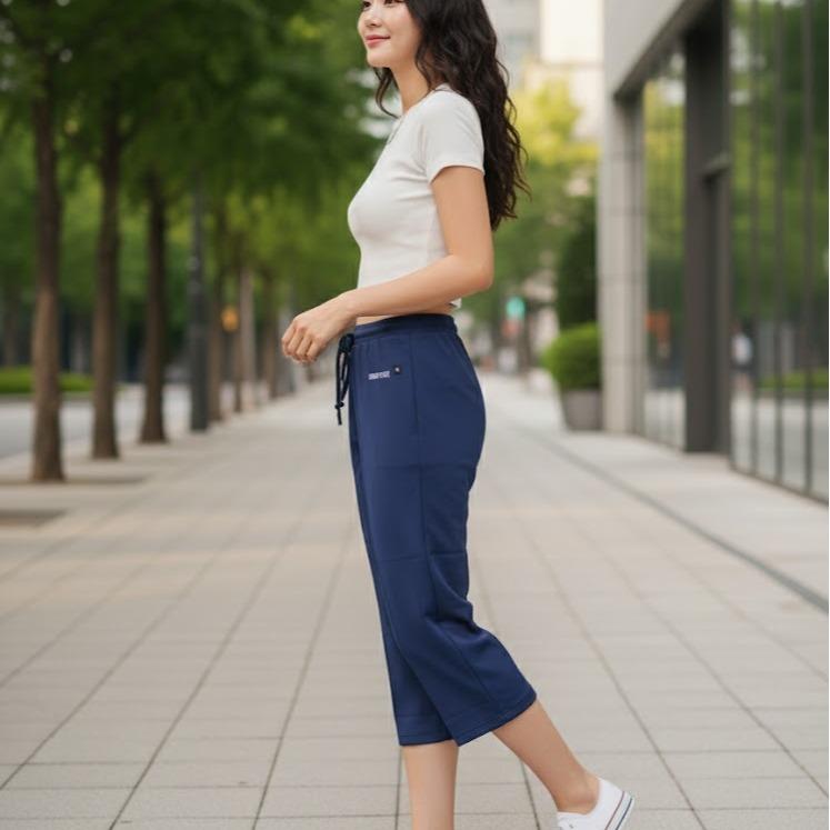 FPA012-7 Women's Classic Cotton Capri Pants with Ferry Pure Letters
