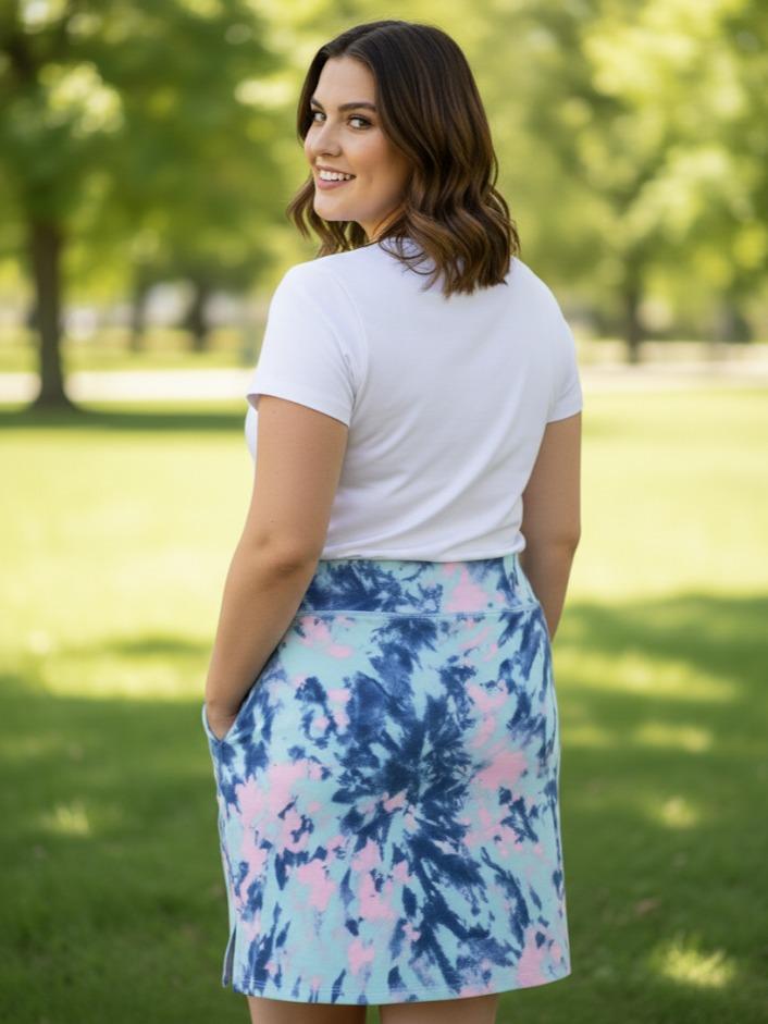Womens Plus Size Skirt Tie-dyed with shades of Light blue/Aqua (#36)