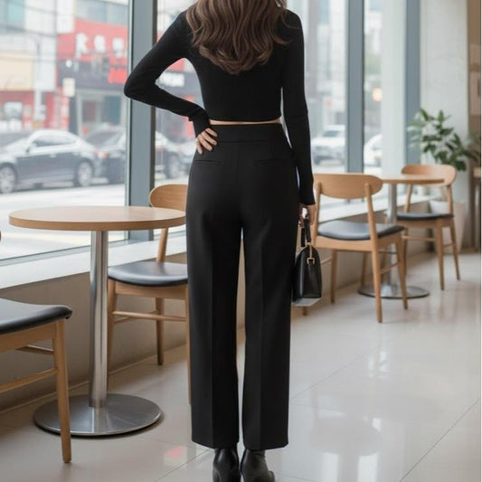 FPF028 Women's Classic Cotton Pants in Plain Black Color with Waist Beads