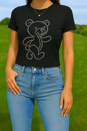 OKIS Black Tee Tops for Female (Bear Design)