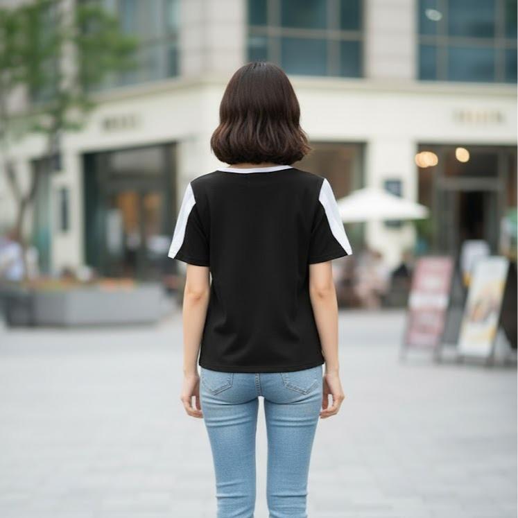 FPT0608 Women's Cotton Top Tee Shirt Black Color