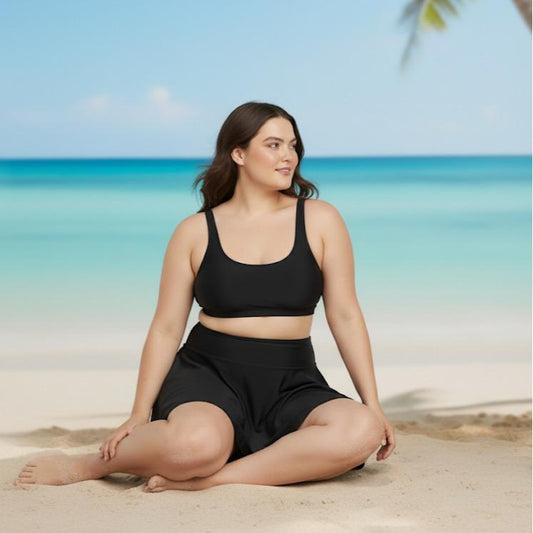 Women's Plus Size Fit & Flare Skirt in Plain Black Color for Casual Wear Comfortable Silhouette Elegant Style