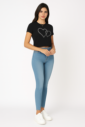 OKIS Black Tee Tops for Female (Heart Design)