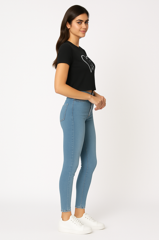OKIS Black Tee Tops for Female (Heart Design)
