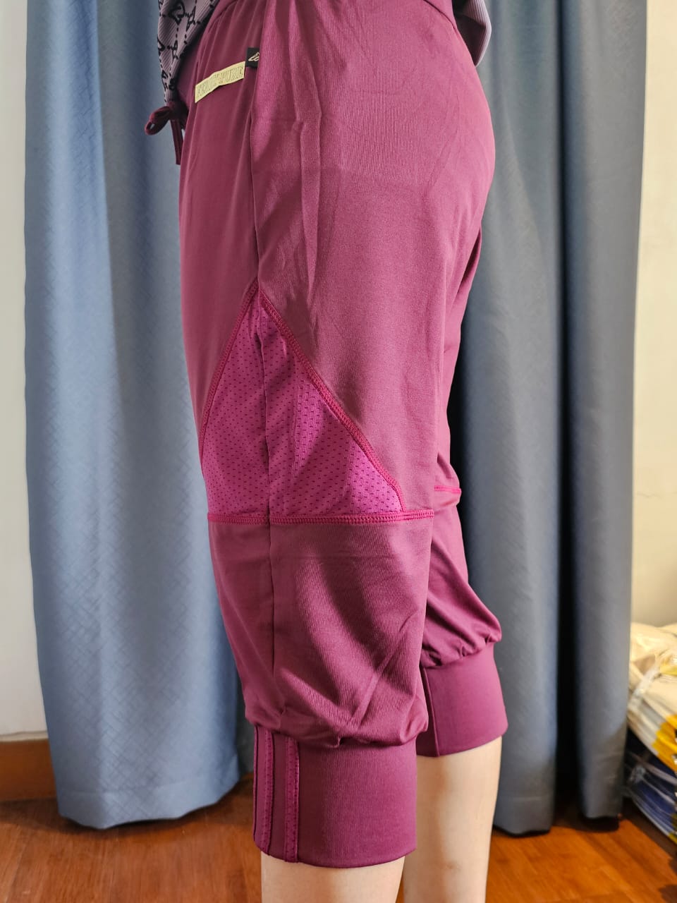Maroon Sports Capri Pants with Mesh Side Panels