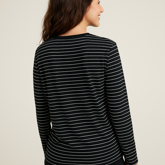 Classic Black Striped Tee with Chest Logo