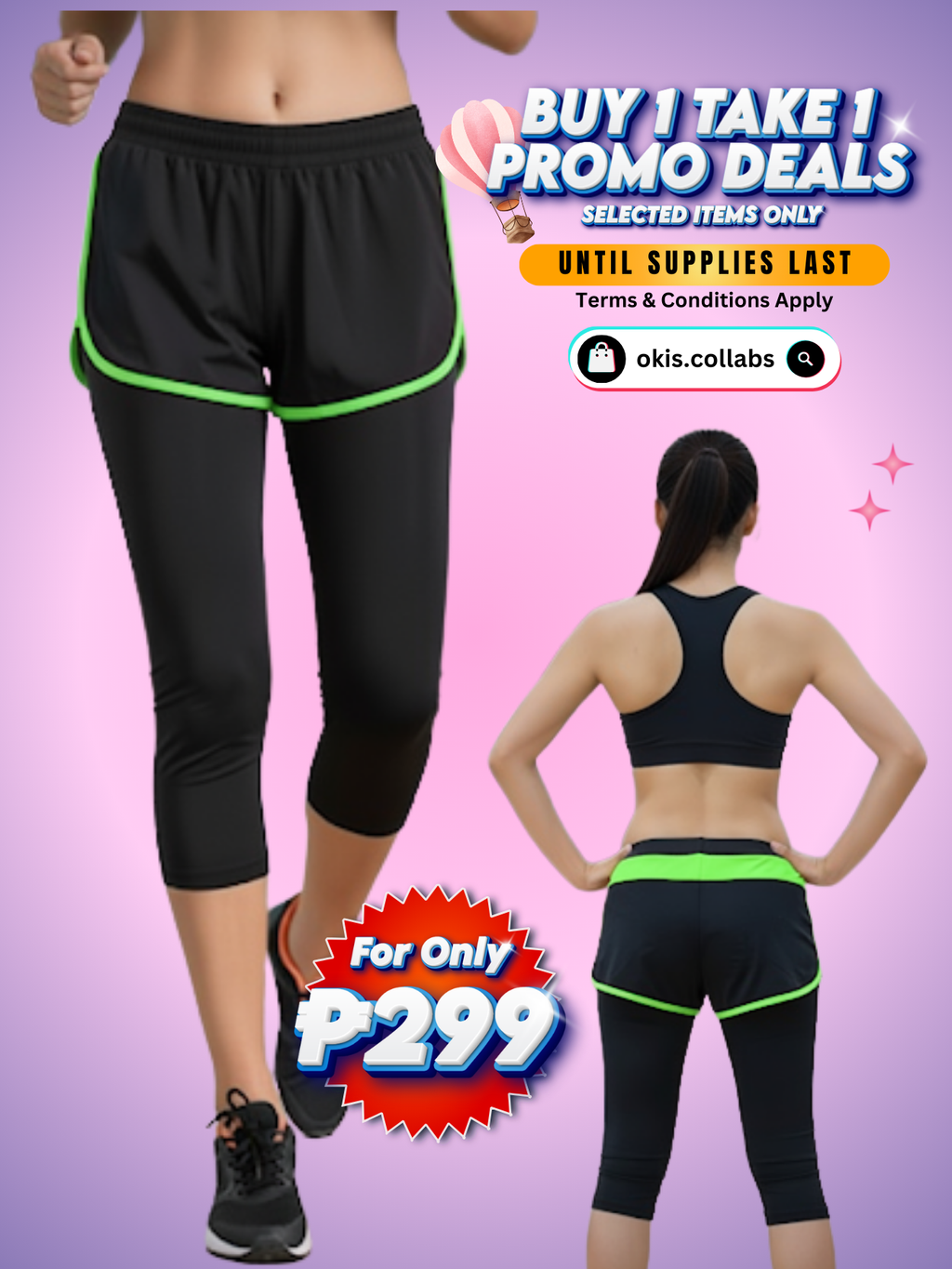 [BUY 1 GET 1 FREE} Capri Leggings with Short- Women's Sports Wear