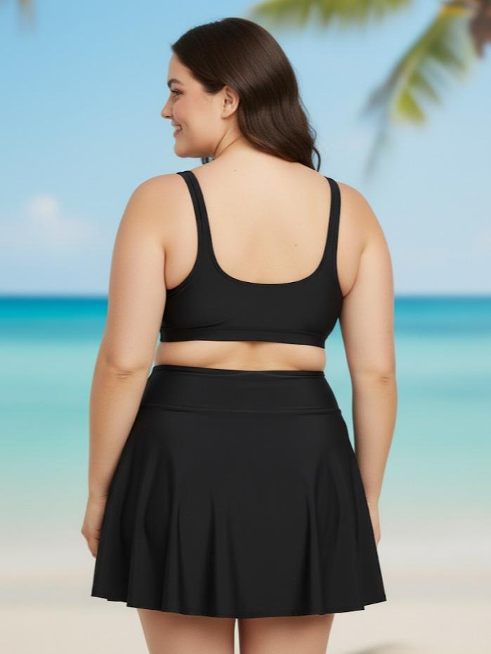 Women's Plus Size Fit & Flare Skirt in Plain Black Color for Casual Wear Comfortable Silhouette Elegant Style