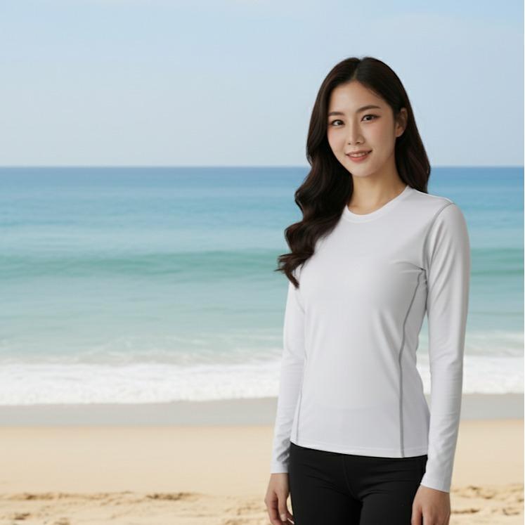 Men's/Womens Compression Swimming/Sports White Long Sleeve, Quick Dry Sports Top (#17)