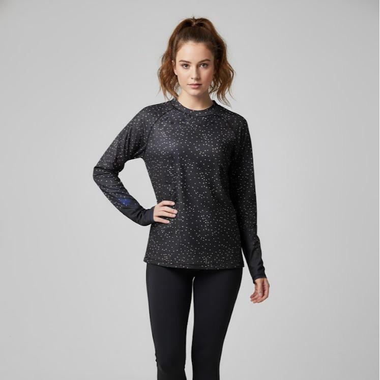 Women Rash Guard Top Crew Neck Long Sleeves Printed Swim Shirt Top