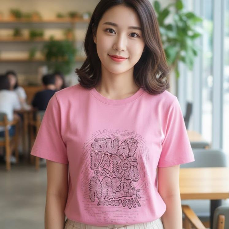 506GUAINAT Women's Cotton Cool-toned Bling Tee Shirt