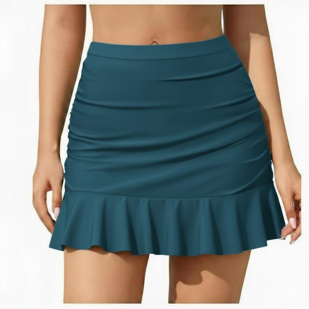 Plain White Skirt Panty Swim Wear with Single Ruffle for Summer Comfortable Fit Trendy Design (#8)