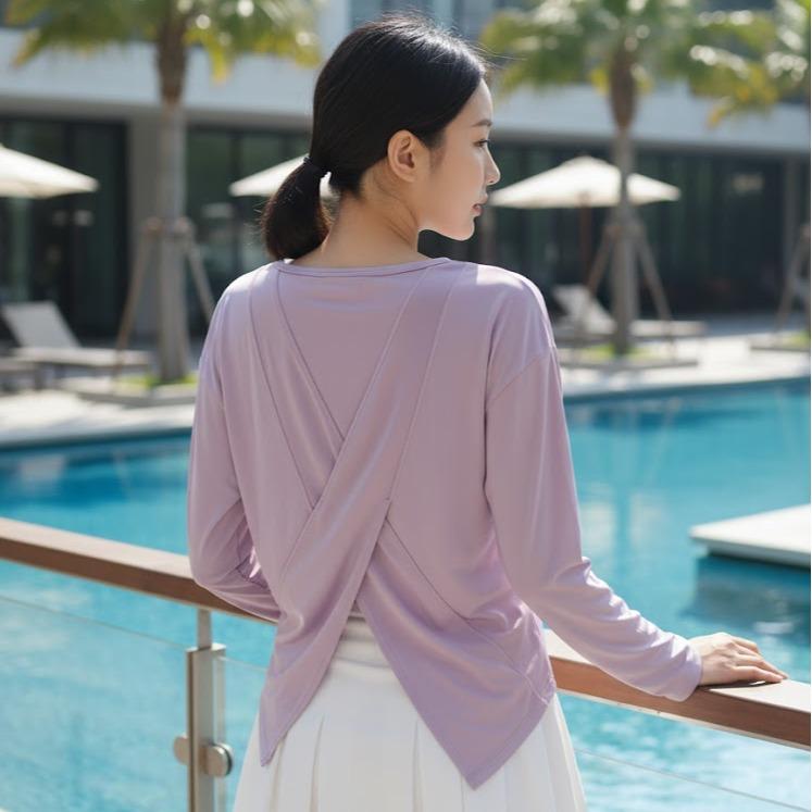 Women's Plain Cotton Blouse/Longsleeve in Light Pink & Light Skyblue Color