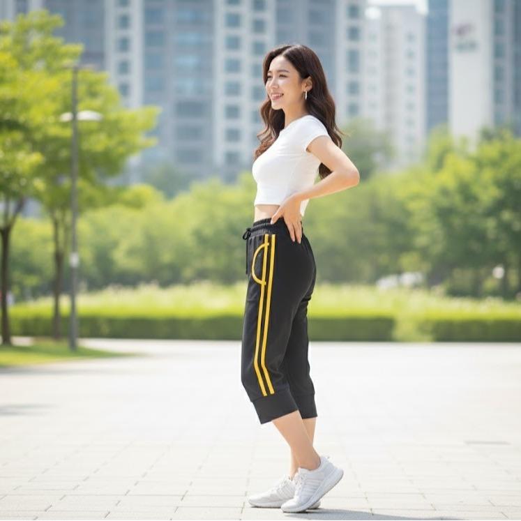 FPA087 Women's Classic Cotton Capri Pants with White & Yellow Sides Lining