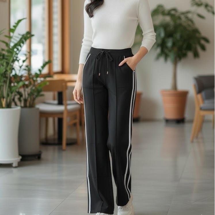 FP9338B Women's Classic Cotton Straight Pants with White or Gold Lining & Pocket in Back Area