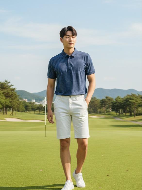 OKIS GOLF Men's High Fashion Dry-fit Polo Shirt Korean Style Striped Design for Golfers