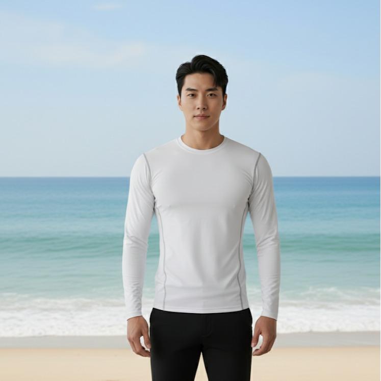 Men's/Womens Compression Swimming/Sports White Long Sleeve, Quick Dry Sports Top (#17)