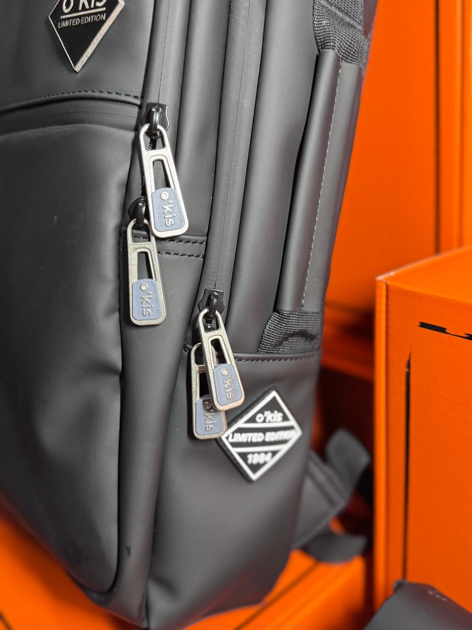 HESHE Okis Bags Collection 320*140*430 Travel Leather Bag Pack Black (OK306688)