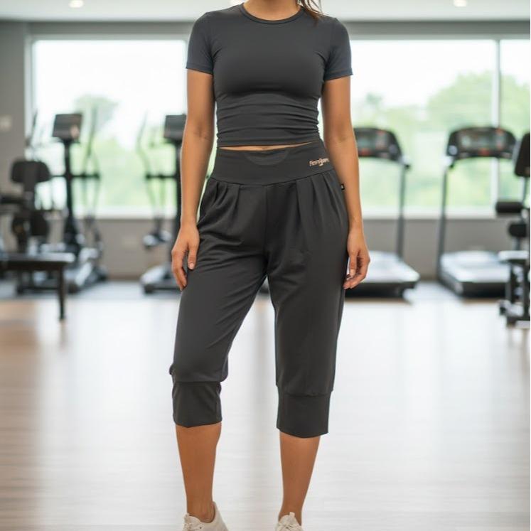 FPF015 Women's Classic Cotton Capri Pants in Plain Dark Gray Color