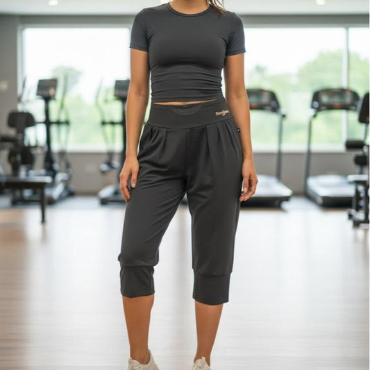 FPF015 Women's Classic Cotton Capri Pants in Plain Dark Gray Color