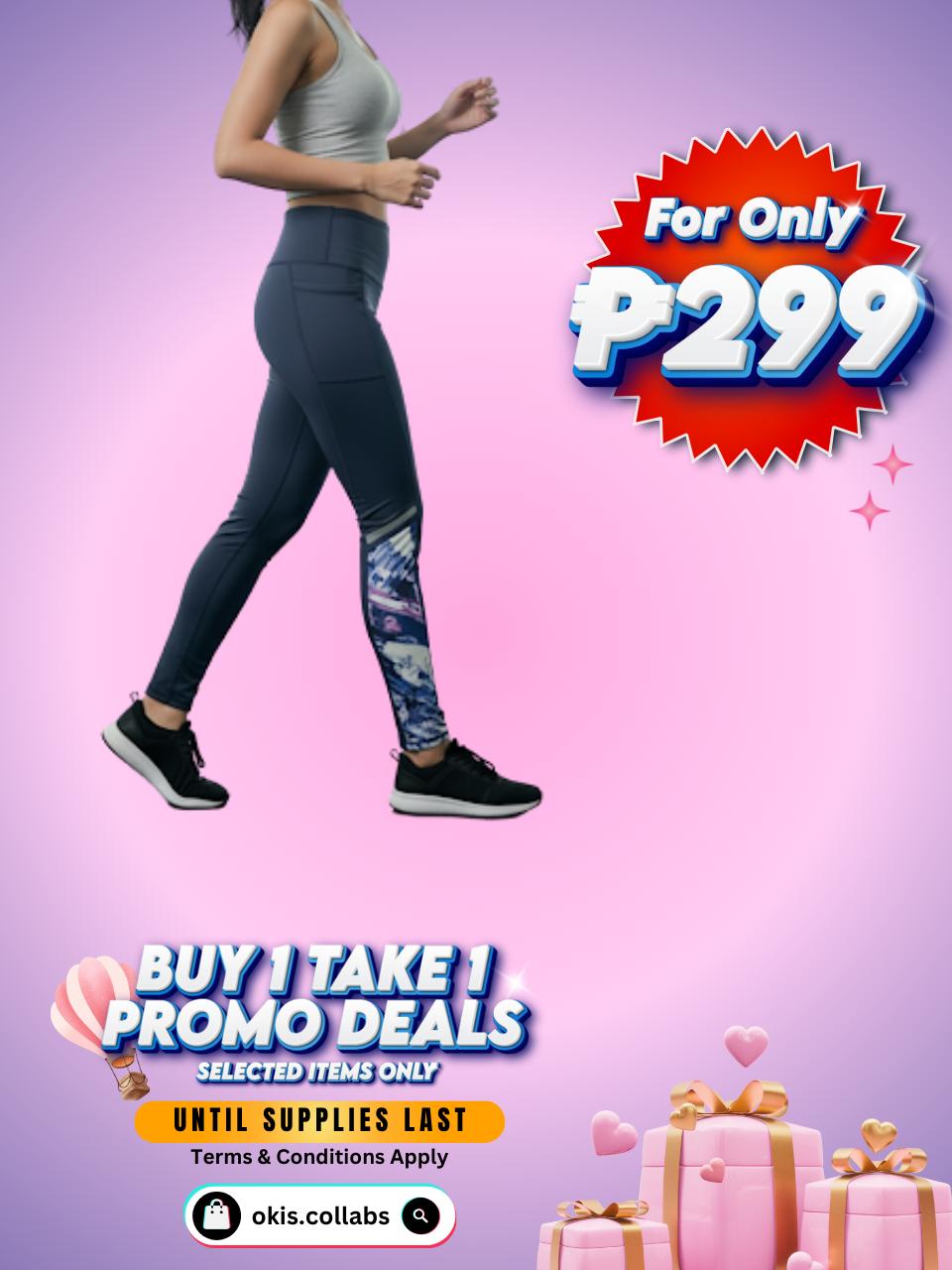 [BUY 1 TAKE 1 FREE] Women's Cotton Sports Wear Leggings with Printed Design & Small Side Pocket in Hips Area