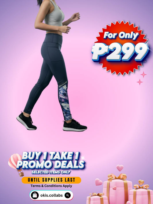 [BUY 1 TAKE 1 FREE] Women's Cotton Sports Wear Leggings with Printed Design & Small Side Pocket in Hips Area