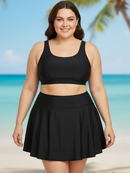 Women's Plus Size Fit & Flare Skirt in Plain Black Color for Casual Wear Comfortable Silhouette Elegant Style