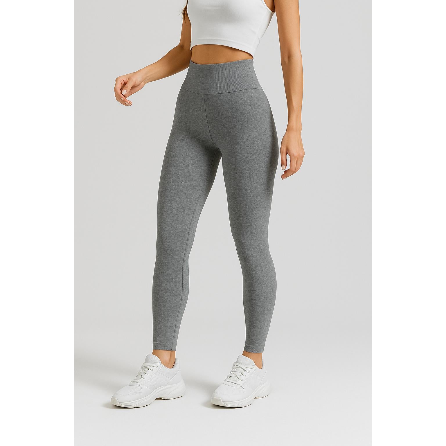 High-Waisted Ribbed Seamless Leggings – Heather Gray