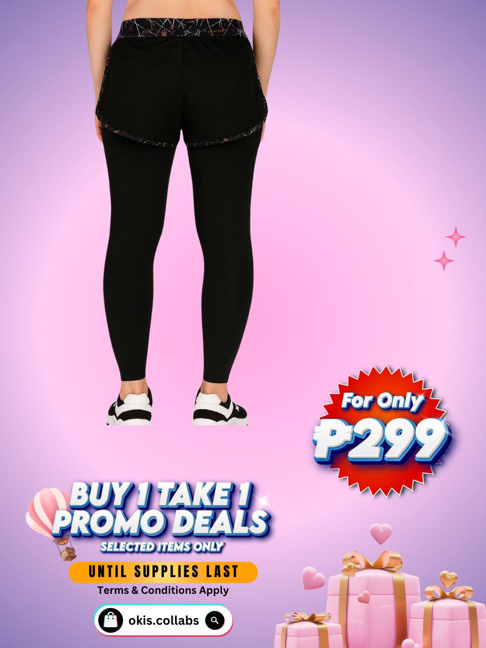 [BUY 1 TAKE 1 FREE] Women's Cotton Sports Wear Leggings with Mesh Shorts