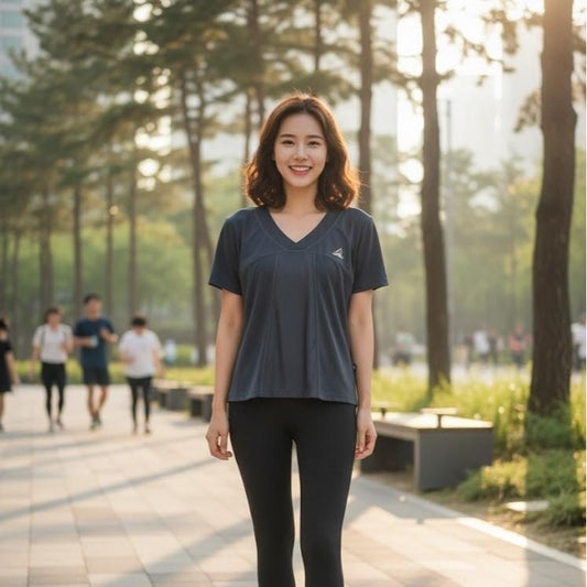 FPF001A Women's Cotton Top Tee Shirt in V-Neck & Gray Color