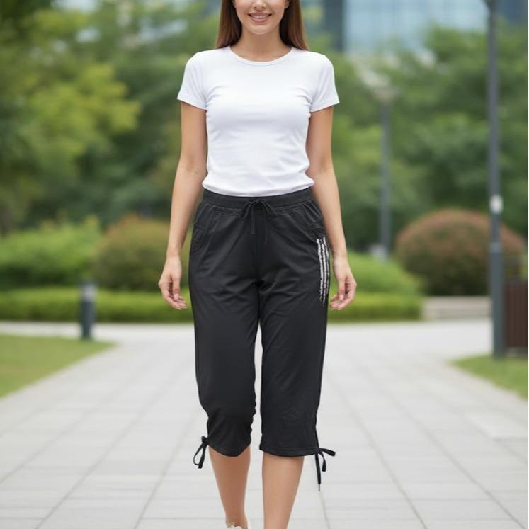 FPD58004 Women's Classic Cotton Capri Pants with Downstring in Bottom