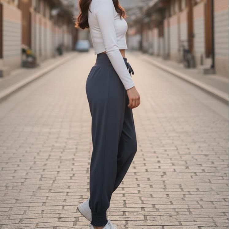 FPF004B Women's Classic Ferry Pure Cotton Pants in Plain Dark Gray Color