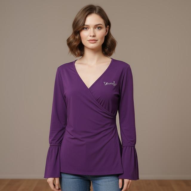 RUNDO COLLECTIONS Women's Wear Deep V-Neck Long Sleeve Slim Fitted (#1)