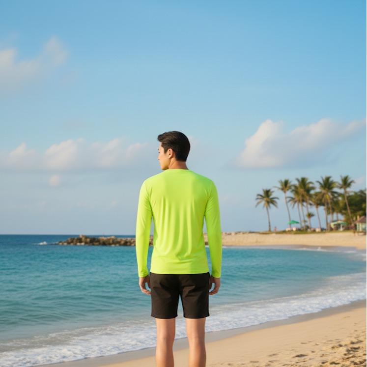 Men's Sport/Swim Wear Longsleeve Compression Shirt in Neon Yellow (#18)