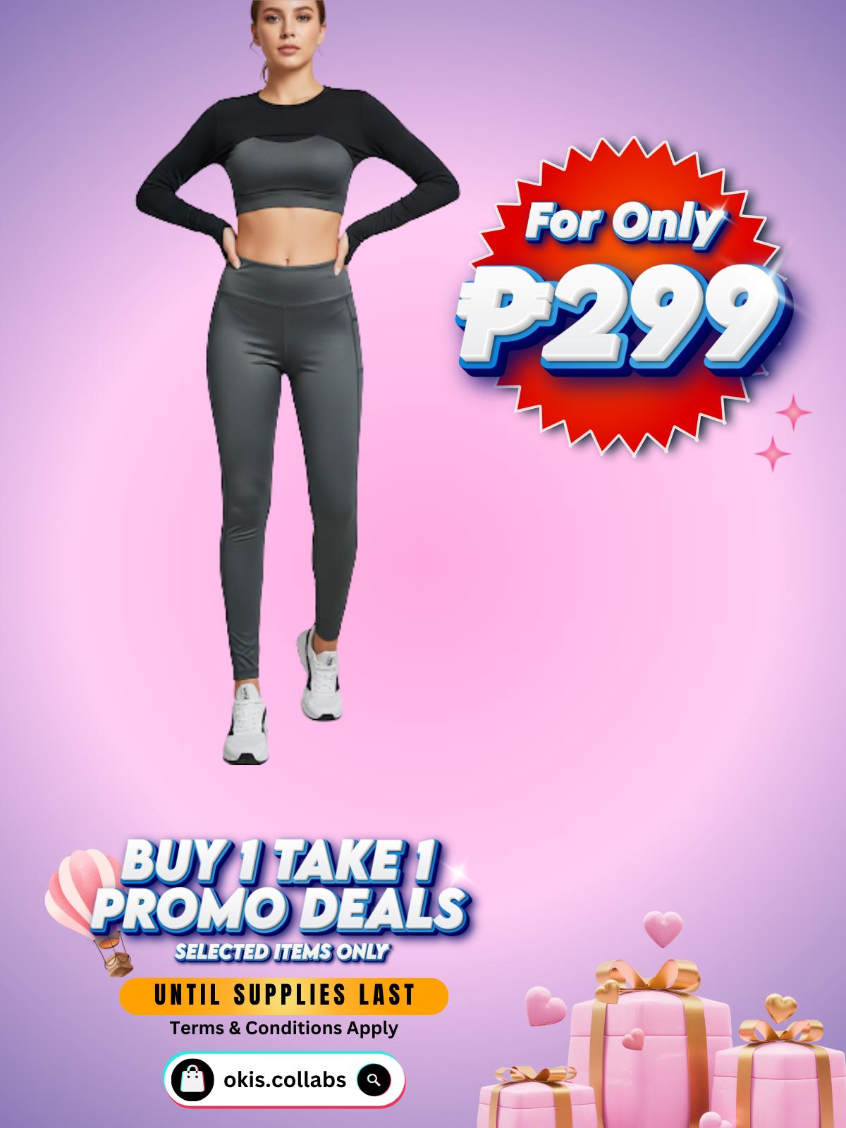 [BUY 1 TAKE 1 FREE] Women's Cotton Sports Wear Leggings Plain Black