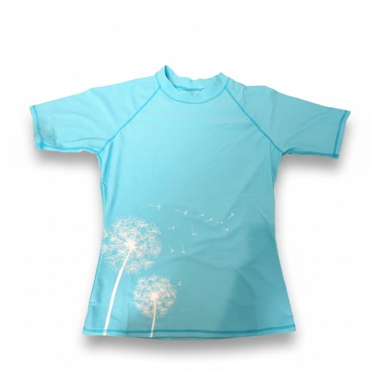 Womens Rash Guard Swimming Attire T-shirt with Dandilion Design