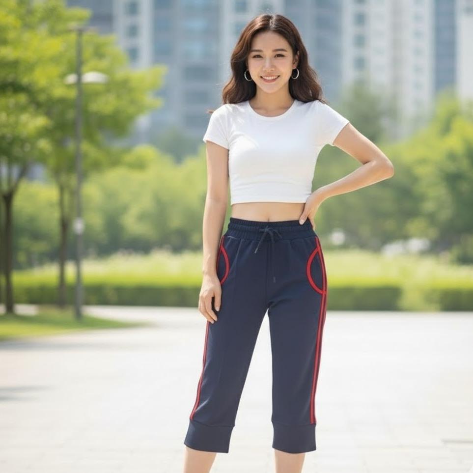 FPA087 Women's Classic Cotton Capri Pants with White & Yellow Sides Lining