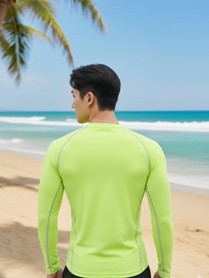 Men's Sport/Swim Wear Longsleeve Compression Shirt in Neon Yellow (#18)