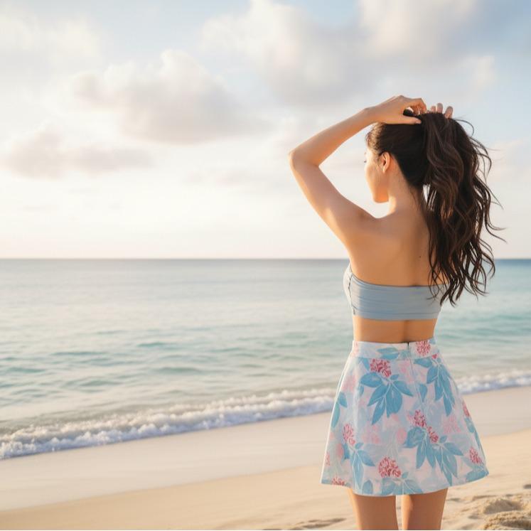 Women's Floral Prints Mini Skit Swim Wear Skyblue (#32)