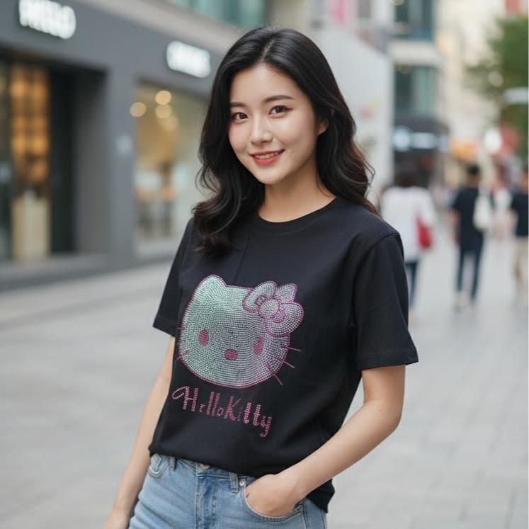 506HELLOKITTY Women's Cotton Cool-toned Bling Tee Shirt