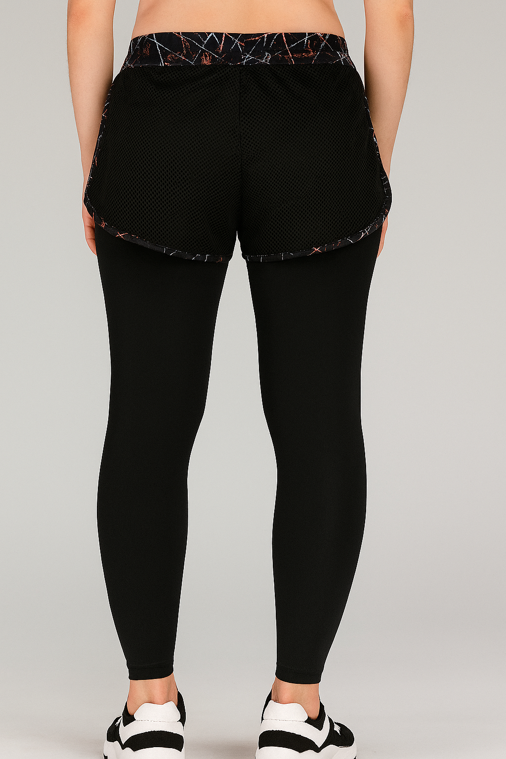 2-in-1 High-Waisted Sports Leggings with Mesh Shorts