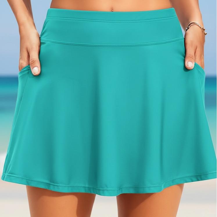 Women's High Waisted Swim Skort with Two Side Pockets and Cycling Short Inside (#11)
