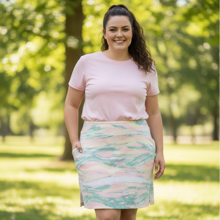 Women's Plus Size Skirt Colorful, abstract, wavy pattern in shades (#37)