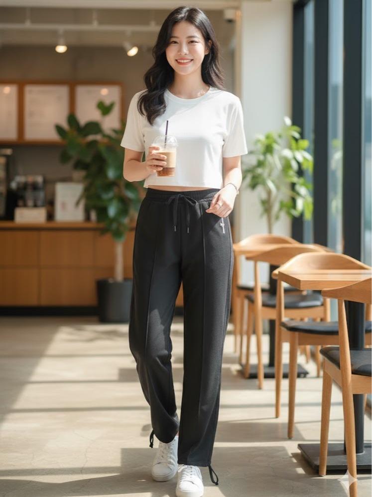 FPF002 Women's Classic Ferry Pure Cotton Pants Plain Black Color