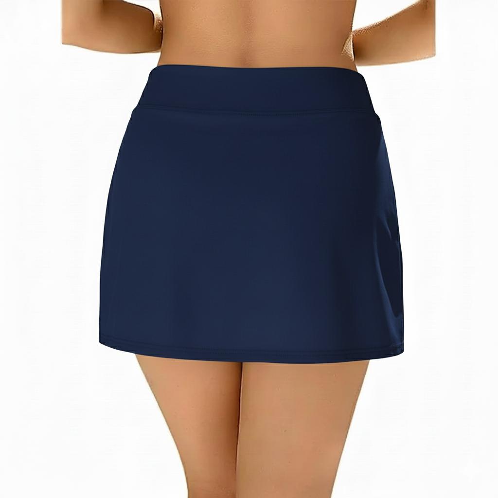 Women Plain Black Swim Skirts Split Swimsuit Built in Shorts Swim Bottoms (#2)