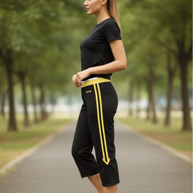 FP68008 Women's Classic Cotton Capri Pants with White & Yellow Sides Lining