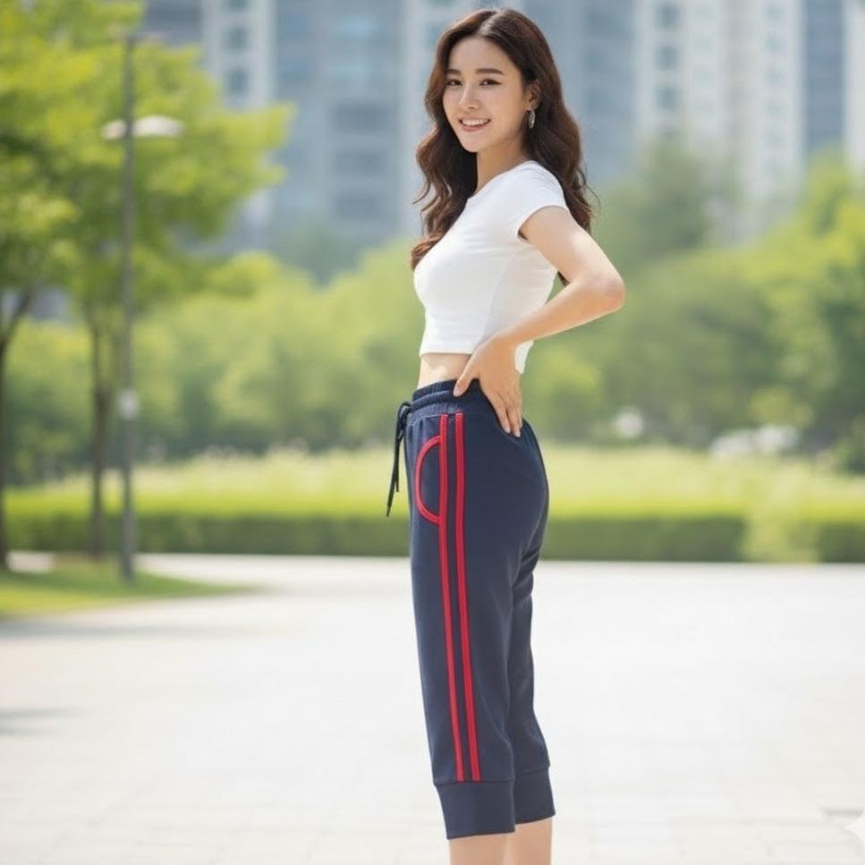 FPA087 Women's Classic Cotton Capri Pants with White & Yellow Sides Lining