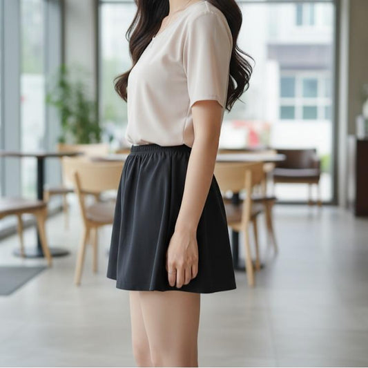 Women's Plain Skirt  Black Korean Style Mini Skirt (#20)